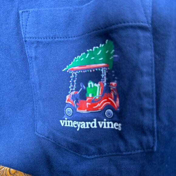Vineyard Vines Christmas Golf Cart Long Sleeve Pocket Tee- Sz Men's Small - Picture 3 of 6